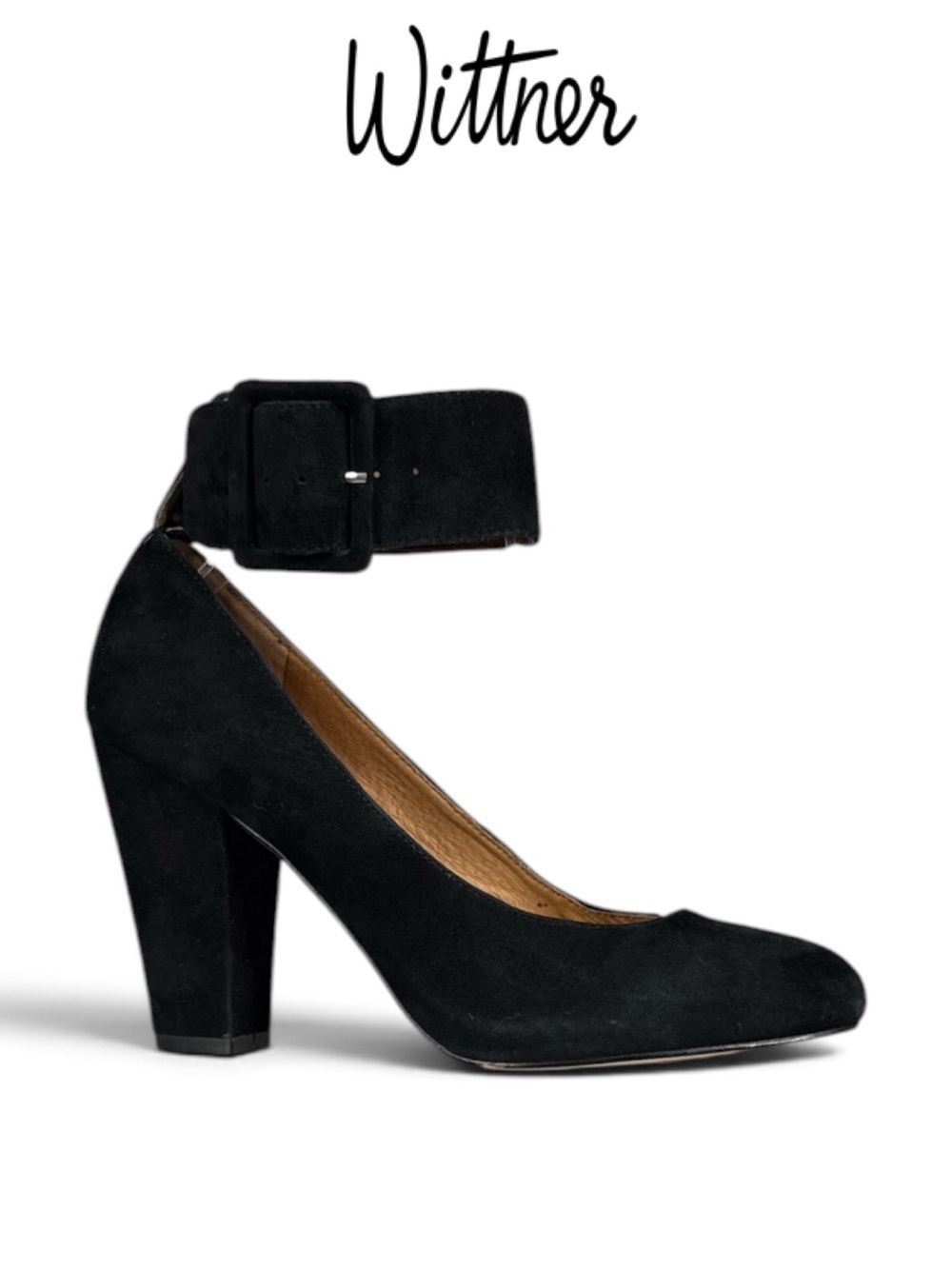 WITTNER AUSTRALIA NEWRY BLACK SUEDE MOD MARY JANE SCULPTED BLOCK HEELS SIZE 7.5